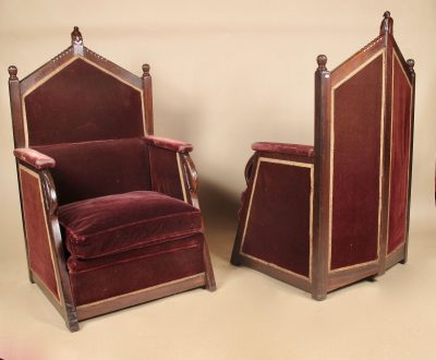 Exceptional Dutch Amsterdam School Pair Of Jati Wood Throne Arm Chairs Signed Jacques van den Bosch Antique Chairs 6