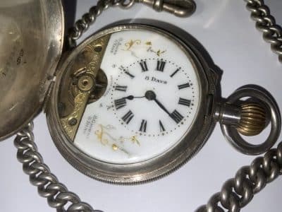 POCKET WATCH & CHAIN FULL HUNTER SOLID SILVER Antique Clocks 4