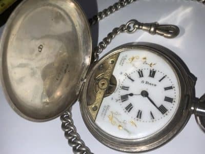 POCKET WATCH & CHAIN FULL HUNTER SOLID SILVER Antique Clocks 5