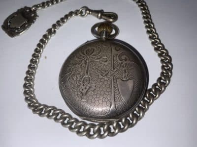 POCKET WATCH & CHAIN FULL HUNTER SOLID SILVER Antique Clocks 6