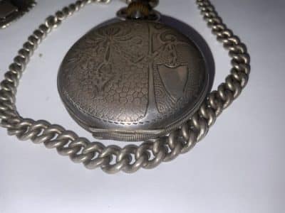 POCKET WATCH & CHAIN FULL HUNTER SOLID SILVER Antique Clocks 9