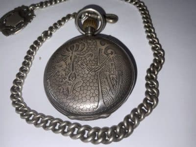 POCKET WATCH & CHAIN FULL HUNTER SOLID SILVER Antique Clocks 10