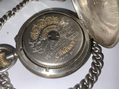 POCKET WATCH & CHAIN FULL HUNTER SOLID SILVER Antique Clocks 11