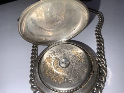 POCKET WATCH & CHAIN FULL HUNTER SOLID SILVER Antique Clocks 12