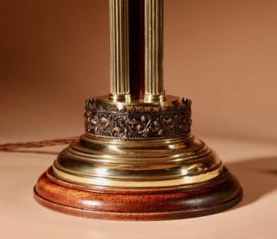 Classical 4 Columns Brass And mahogany Beautiful Pair of Table Lamps. - Image 6