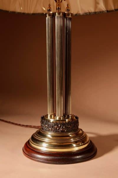 Classical 4 Columns Brass And mahogany Beautiful Pair of Table Lamps. - Image 8