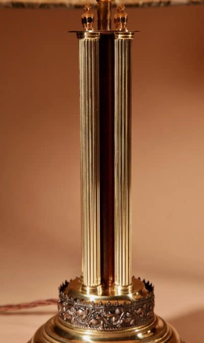 Classical 4 Columns Brass And mahogany Beautiful Pair of Table Lamps. lamps Antique Lighting 5