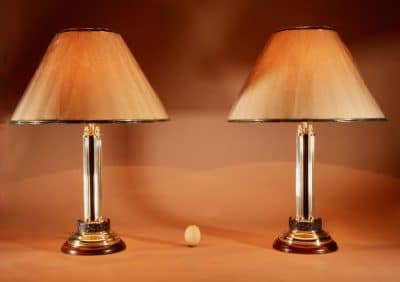 Classical 4 Columns Brass And mahogany Beautiful Pair of Table Lamps. - Image 2