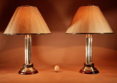 Classical 4 Columns Brass And mahogany Beautiful Pair of Table Lamps.