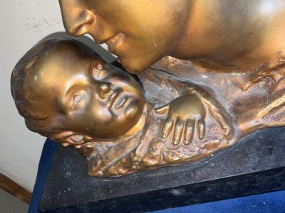 MOTHER & CHILD BRONZE ON MARBLE FRENCH 19TH CENTURY ART NOUVEA Bronzes Silver Metals 4