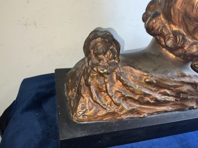 MOTHER & CHILD BRONZE ON MARBLE FRENCH 19TH CENTURY ART NOUVEA Bronzes Silver Metals 15