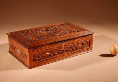 Chinese Canton Large Very Fine Carved Wooden Box Circa 1900 Asian Antiques, Antique Boxes 4