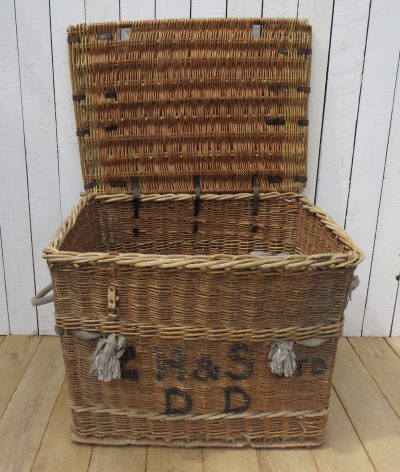 1920’s English Wicker Laundry Basket Antique Chests 13