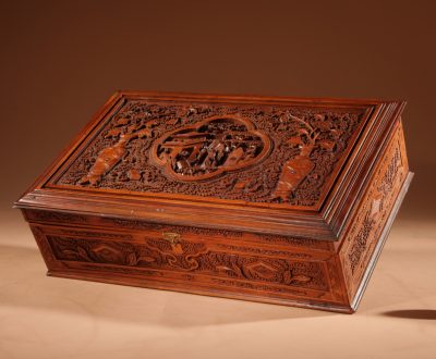 Chinese Canton Large Very Fine Carved Wooden Box Circa 1900 Asian Antiques, Antique Boxes 6