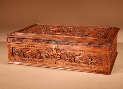 Chinese Canton Large Very Fine Carved Wooden Box Circa 1900 Asian Antiques, Antique Boxes 8