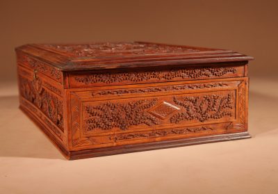 Chinese Canton Large Very Fine Carved Wooden Box Circa 1900 Asian Antiques, Antique Boxes 9