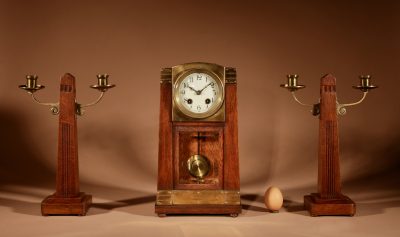 Art Nouveau/Deco Gustav Serrurier-Bovy (1858-1910) A Rare Oak And Brass Clock Garniture, Circa 1900-10. - Image 2