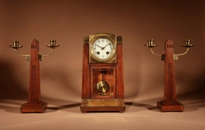 Art Nouveau/Deco Gustav Serrurier-Bovy (1858-1910) A Rare Oak And Brass Clock Garniture, Circa 1900-10. - Image 3