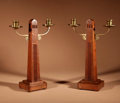 Art Nouveau/Deco Gustav Serrurier-Bovy (1858-1910) A Rare Oak And Brass Clock Garniture, Circa 1900-10. - Image 17