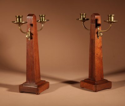 Art Nouveau/Deco Gustav Serrurier-Bovy (1858-1910) A Rare Oak And Brass Clock Garniture, Circa 1900-10. Clock Garniture Antique Clocks 20