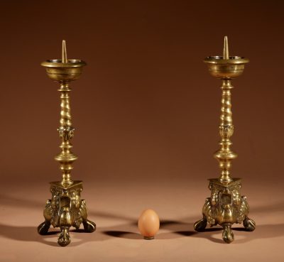 A Real Pair Of Original Southern Netherlands (Flemish) Brass Pricket Candle Sticks Circa 1680. candle Antique Lighting 3