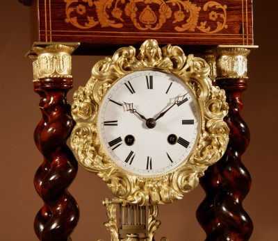 An Original Antique Rosewood and Lemon Wood Inlayed French Portico Clock Circa:1870 - Image 3