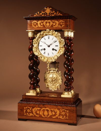 An Original Antique Rosewood and Lemon Wood Inlayed French Portico Clock Circa:1870 - Image 6