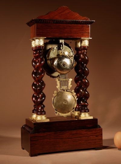 An Original Antique Rosewood and Lemon Wood Inlayed French Portico Clock Circa:1870 - Image 9