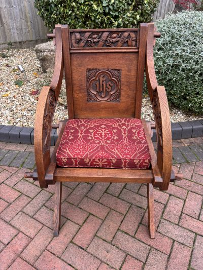 Glastonbury Carved Oak Armchair c1880 church Antique Chairs 10