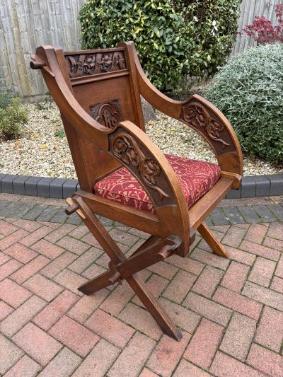 Glastonbury Carved Oak Armchair c1880 church Antique Chairs 3