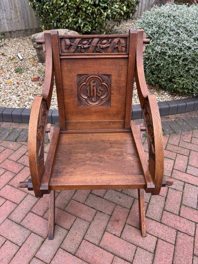 Glastonbury Carved Oak Armchair c1880 church Antique Chairs 4