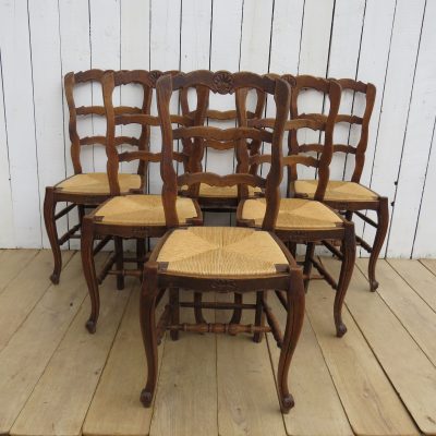 Set Of Six French Oak & Rush Seated Dining Chairs Antique Chairs 3