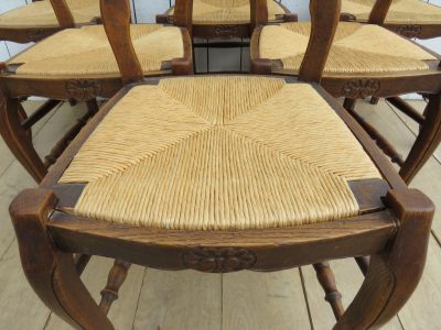 Set Of Six French Oak & Rush Seated Dining Chairs Antique Chairs 8