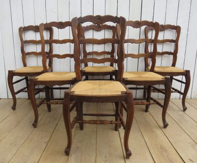 Set Of Six French Oak & Rush Seated Dining Chairs Antique Chairs 12