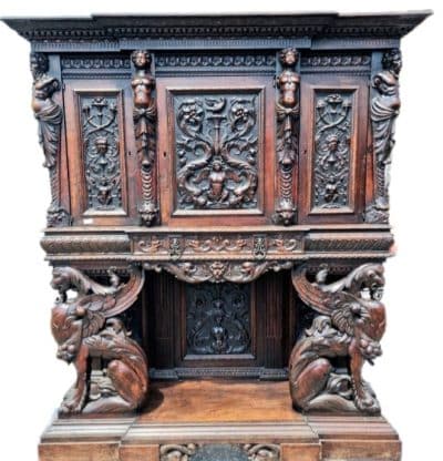 Antique Carved Wooden Sideboard, 19th Century.