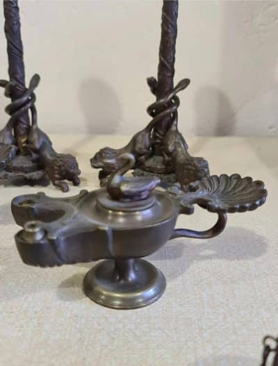 Antique French Bronze Candelstick, 2 piece Antique Furniture 12