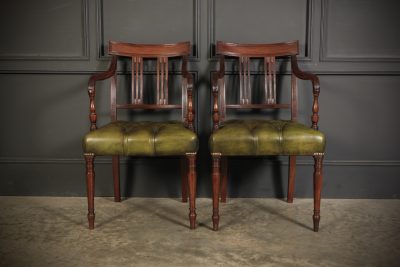 Pair Of George III Mahogany & Leather Chairs Antique leather armchair Antique Chairs 11