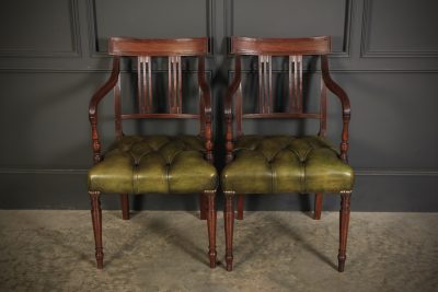 Pair Of George III Mahogany & Leather Chairs Antique leather armchair Antique Chairs 12