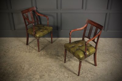 Pair Of George III Mahogany & Leather Chairs Antique leather armchair Antique Chairs 4