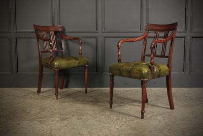 Pair Of George III Mahogany & Leather Chairs Antique leather armchair Antique Chairs 3