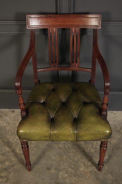 Pair Of George III Mahogany & Leather Chairs Antique leather armchair Antique Chairs 6