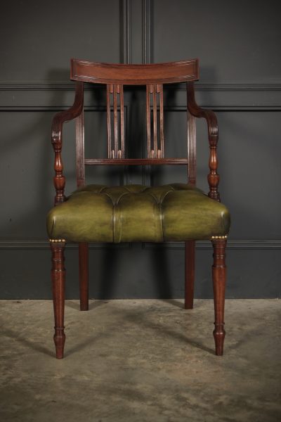 Pair Of George III Mahogany & Leather Chairs Antique leather armchair Antique Chairs 7