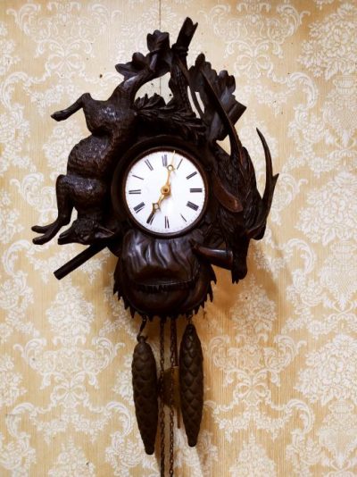 19th Century SCHWARZWALD Hunting Wall Clock Antique Clocks 4