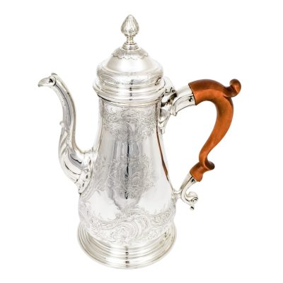 Antique 1740's George II Rococo sterling silver rocaille coffeepot with aristocratic armorials - Image 2