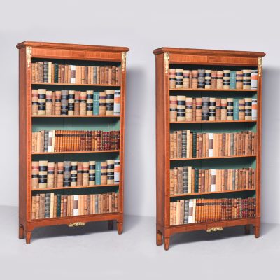 Rare Pair of French Inlaid Mahogany Tall Open Bookcases Antique Bookcases 3