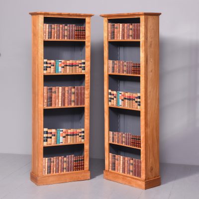 Pair of Tall Satin Birch Late-Victorian Open Bookcases Antique Bookcases 3