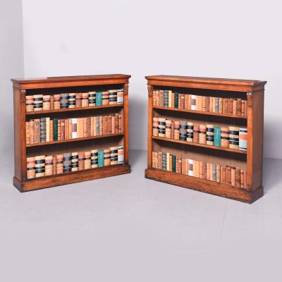 Rare Pair of Original Victorian Figured Walnut Open Bookcases Antique Bookcases 3