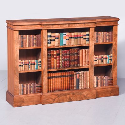 Victorian-Style Neat-Sized Figured-Walnut Breakfront Open Bookcase Antique Bookcases 3