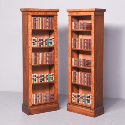 Pair of Victorian Burr-Walnut Open Bookcases Antique Bookcases 3