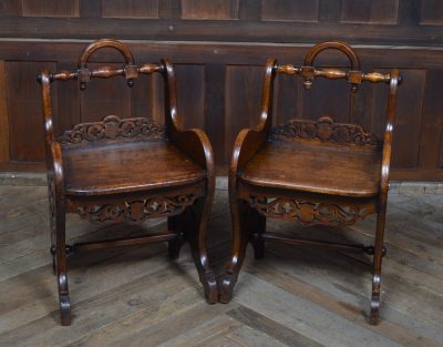 Pair Of Victorian Oak Hall Chairs SAI3554 Victorian chairs Antique Chairs 3